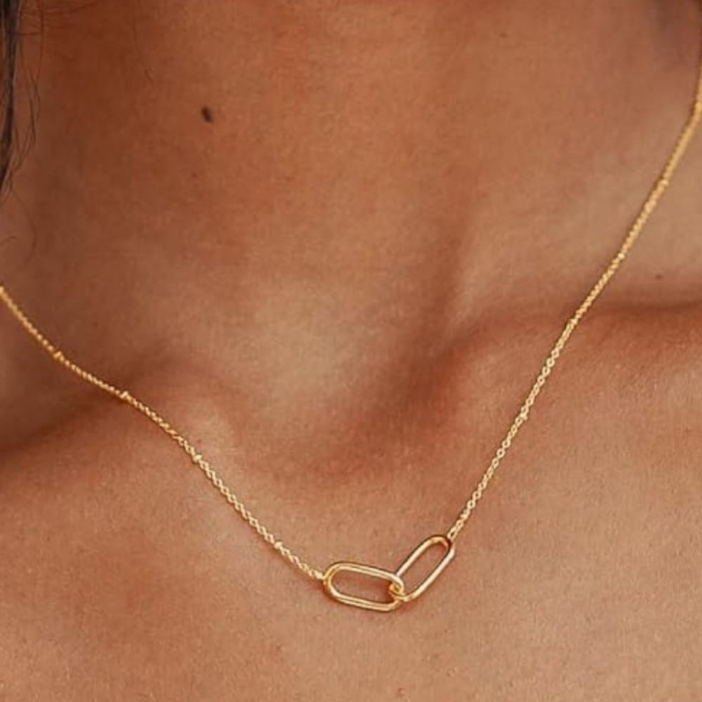 Gold Necklace for Women Trendy 14K Gold Plated Dainty Paper Clip Necklace - Picture 1 of 7
